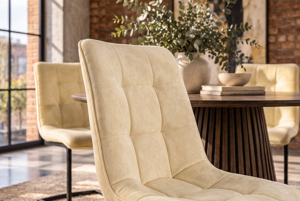 Cantilever chair MIAMI square quilting microfibre antique beige w/ black metal frame