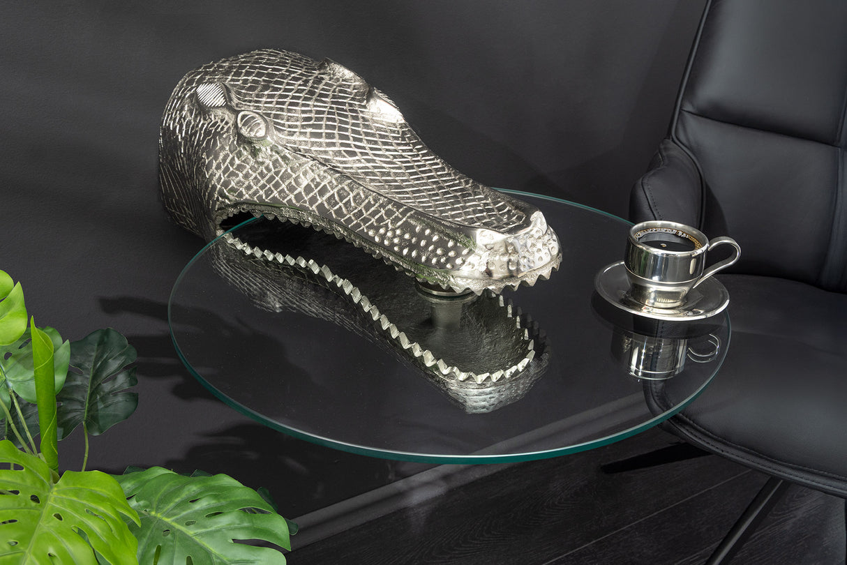 Beistelltisch WILDLIFE CROCODILE 60cm Hänge-Couchtisch Hartglas silber