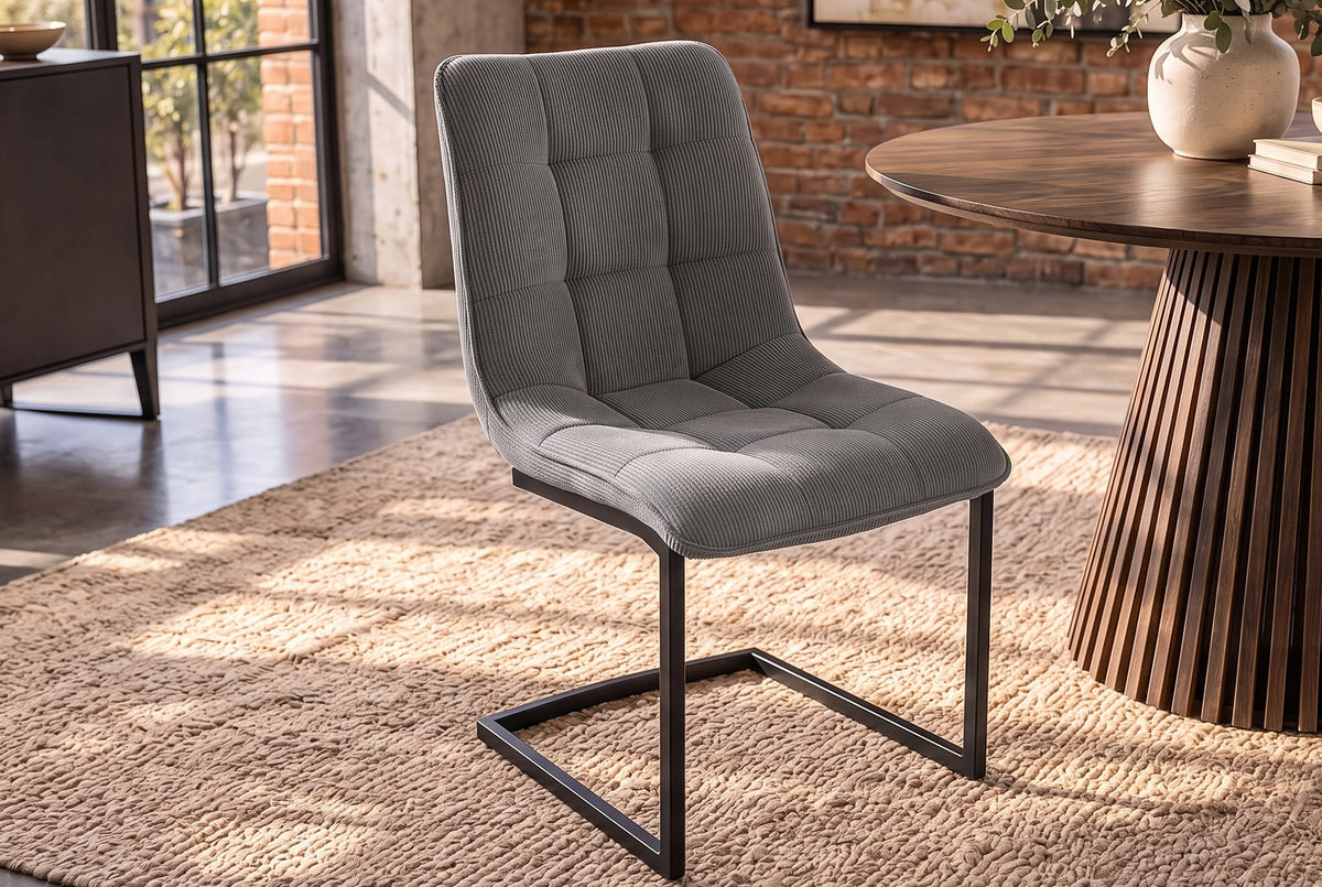 Cantilever chair MIAMI square quilting cord grey w/ black metal frame