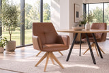 Swivel chair ALMARA 360° auto-return w/ armrests pocket spring core leather cognac brown