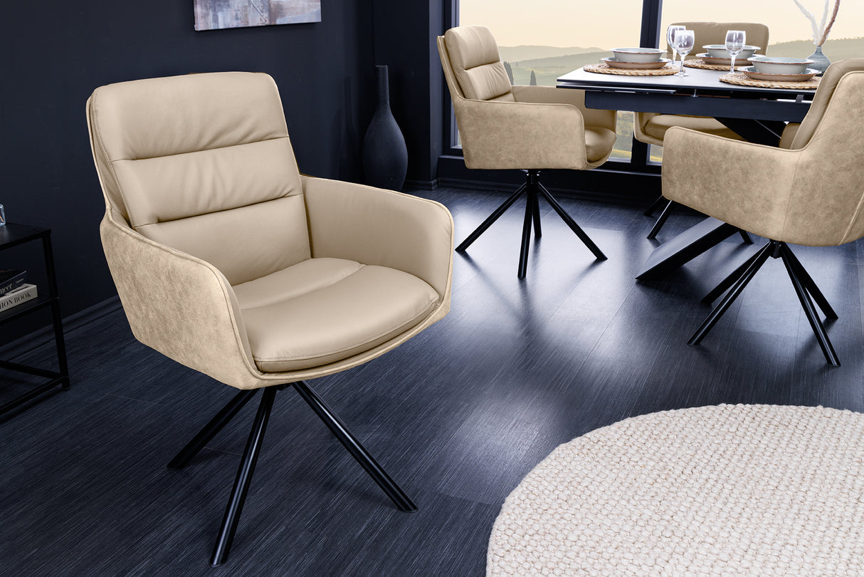 Drehsessel BIG GEORGE 360° mit Armlehnen, Leder und Mikrofaser, beige