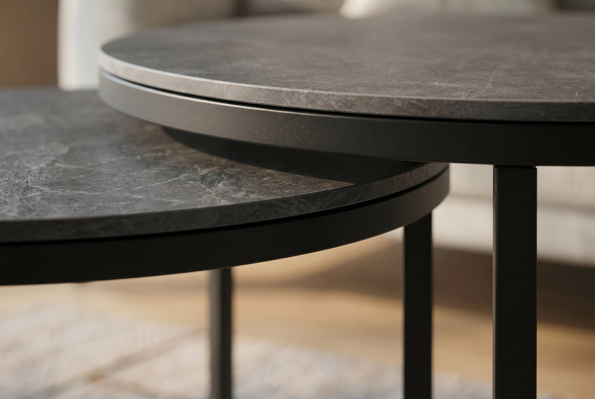 Coffee table ELEGANCE 75cm set of 2 ceramic grey