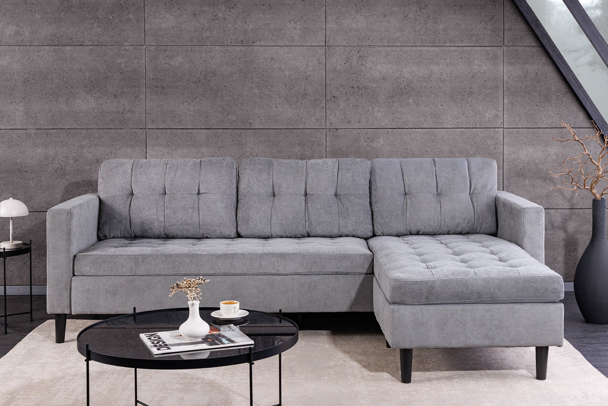 Ecksofa STOCKHOLM 220cm 3-Sitzer Cord grau
