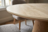 Dining table UNIQUE 120cm round oak wood verneered w/ ceramic top travertine stone
