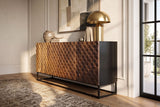 Sideboard SHADES 180cm 3D-Front Mangoholz mehrfarbig braun mit schwarzem Metallgestell