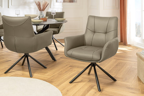 Swivel chair SIGNATURE 360° w/ armrests spring core leather taupe rotatable