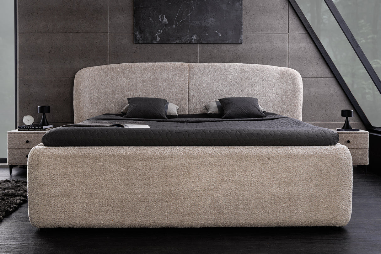 Bed ART DECO 180x200cm bouclé greige w/ storage space
