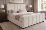 Bett PRESTIGE 180x200cm Bouclé cremefarben mit Stauraum