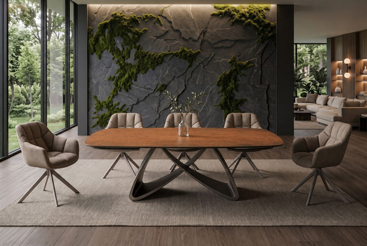 Dining table INFINITY 180-220-260cm boat-shaped extendable spanish ceramic rust brown