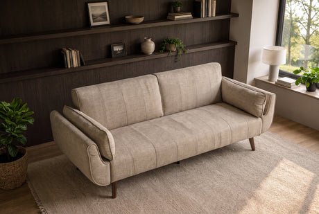 Sofa bed DIVANI 220cm 3-seater velvet champagne beige