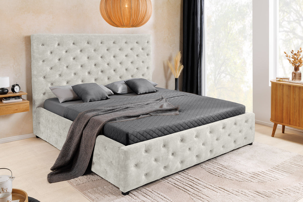 Bett PARIS 180x200cm CHESTERFIELD-Look Samt champagnerbeige mit Stauraum