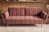 Schlafsofa DIVANI 220cm mit Armlehnenkissen Samt altrosa Metallfüße gold