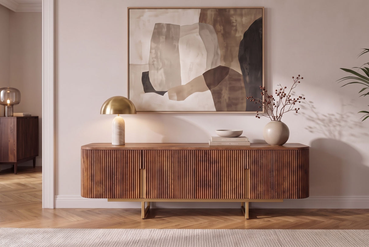 TV-Board GATSBY 160cm Retro-Stil Mangoholz braun gold