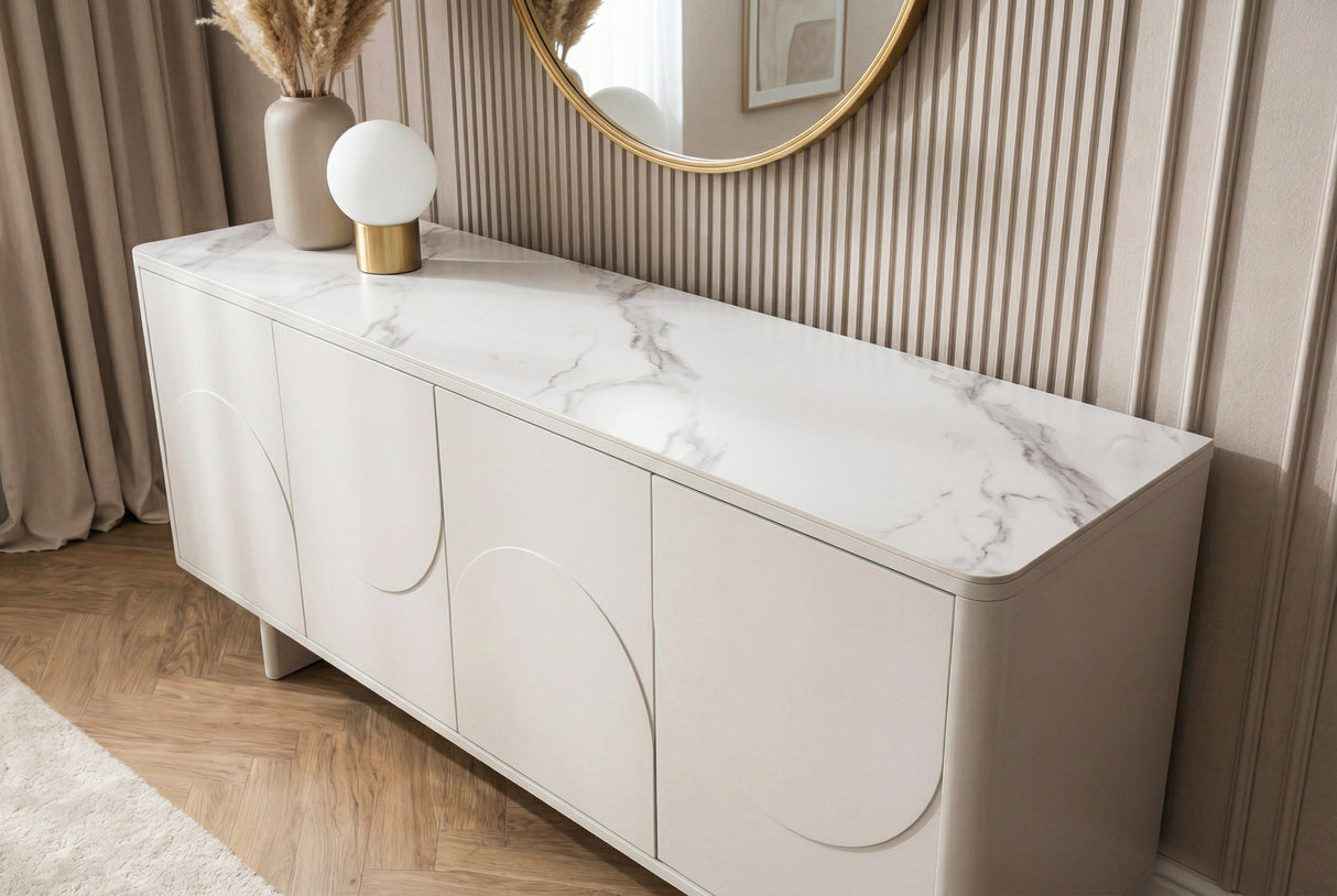 Sideboard SAVOY 180 cm 3D mit weißer Marmorkeramikplatte