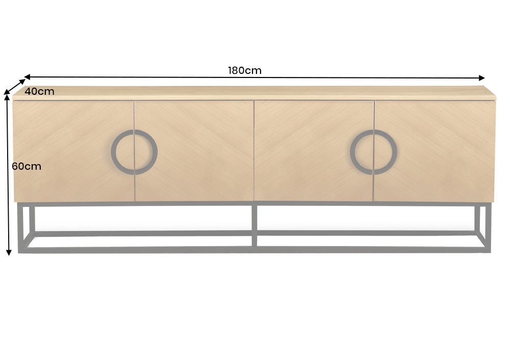 TV-Lowboard GRANDEZZA 180cm oak wood look w/ black metal frame