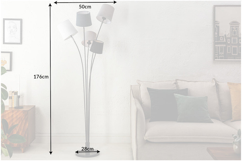 Stehleuchte LEVELS 176cm 5 Leinenschirme schwarz grau weiß