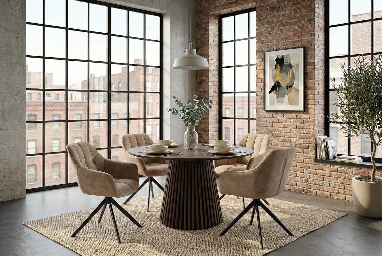 Swivel chair PAPILLON rotatable 180° w/ armrests velvet champagne greige