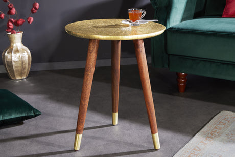 Beistelltisch ALCASAR 50cm Mangoholz und beschichtetes Metall Antikgold