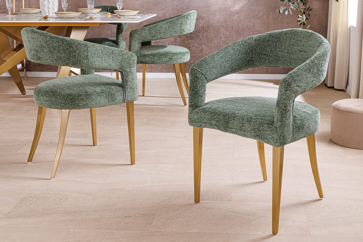 Chair BOUTIQUE green textured fabric w/ champagne golden legs