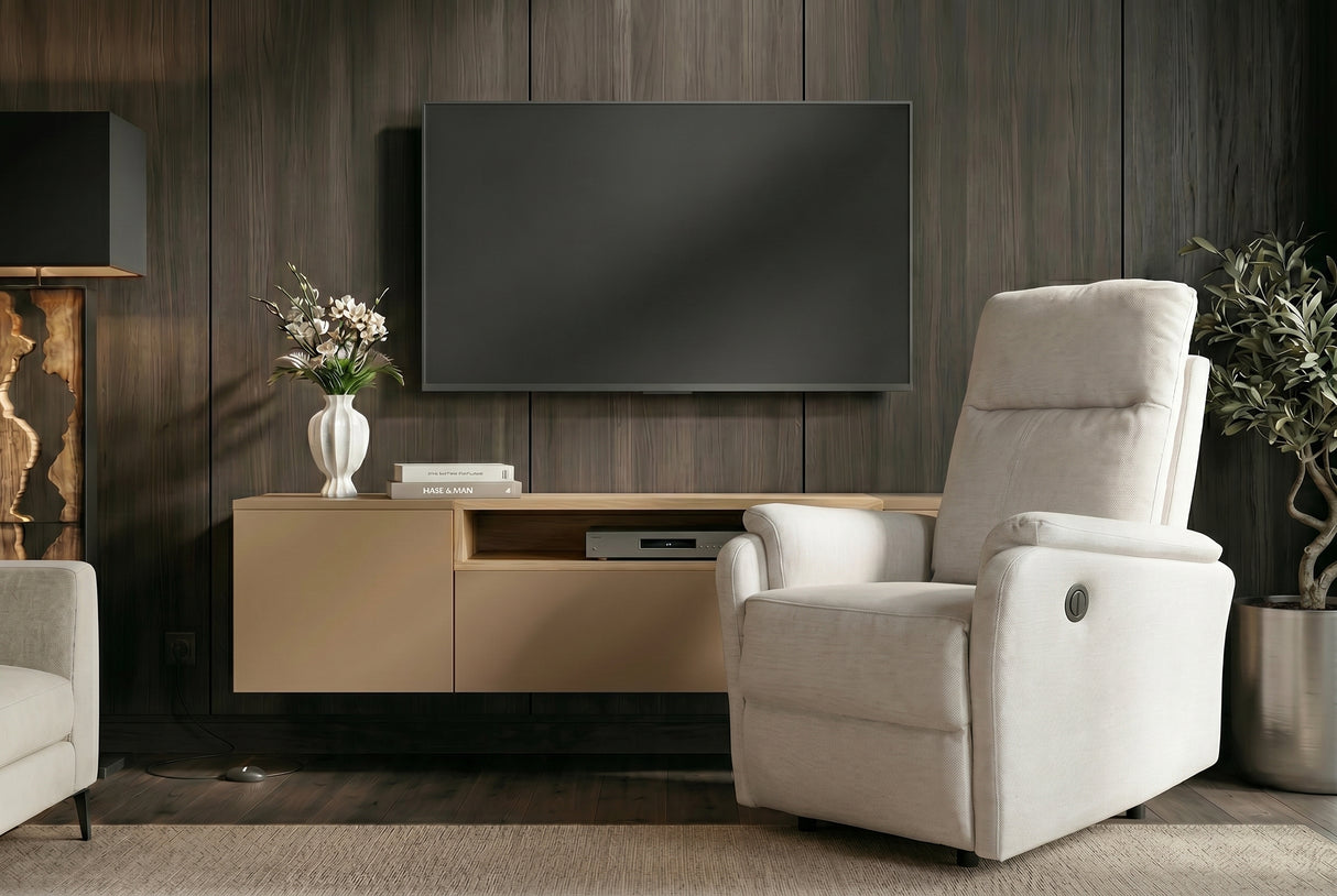 Cinema armchair HOLLYWOOD electrically adjustable textured fabric beige