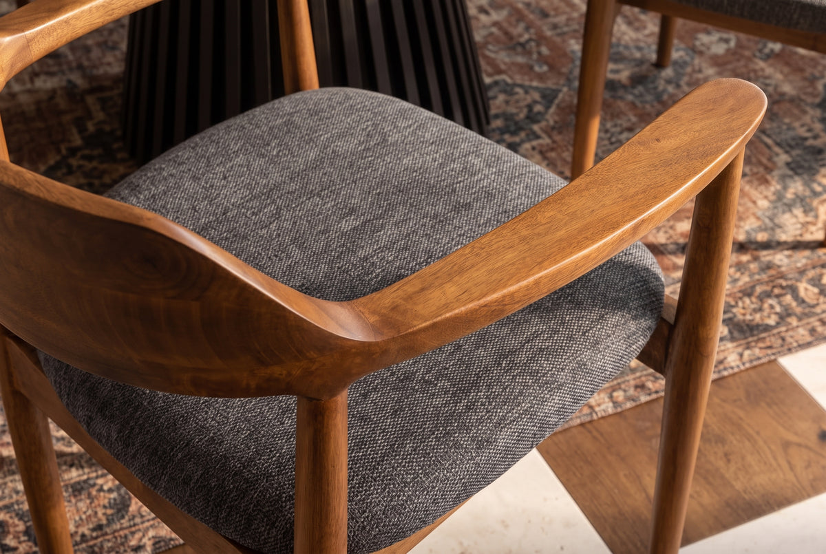 Chair KENNEDY upholstered seat w/ armrests mango wood honey finish grey
