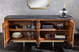 Sideboard GATSBY 160cm retro style mango wood gold marble top black