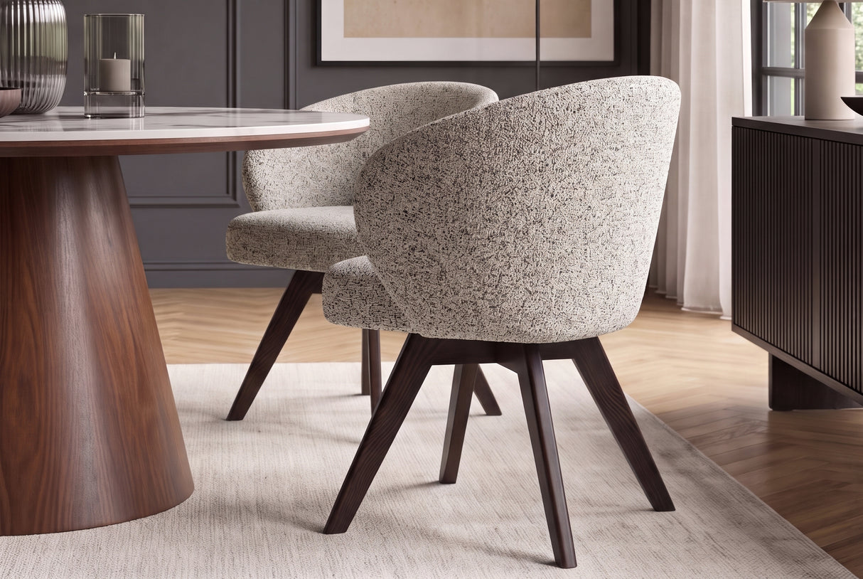 Swivel chair WALKÜRE 180° auto-return w/ armrests spring core textured fabric beige brown
