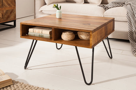 Coffee table SCORPION 60cm w/ storage space sheesham wood brown