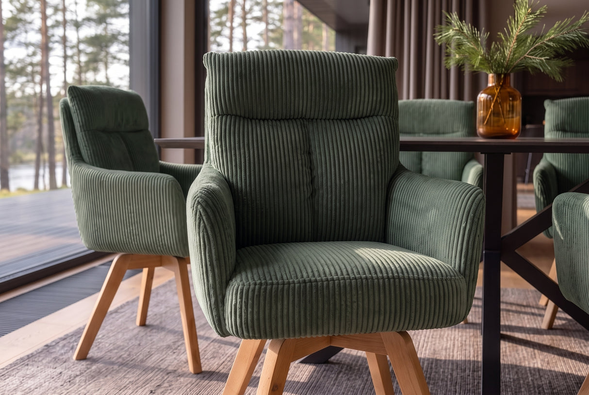 Drehsessel BIG GEORGE 360° drehbar Buchenholzgestell m/ Armlehnen Federkern Cord grün