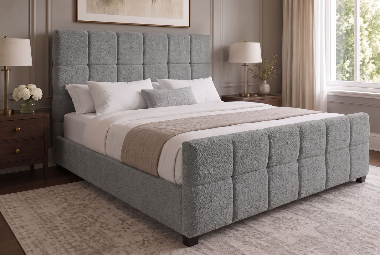 Bed PRESTIGE 180x200cm w/ storage space bouclé grey