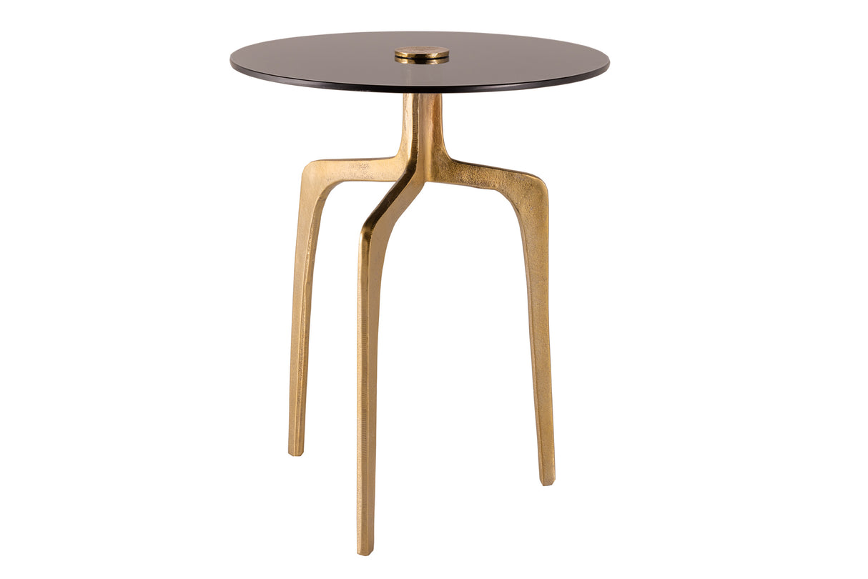 Side table ABSTRACT 55cm brass legs and black glass plate