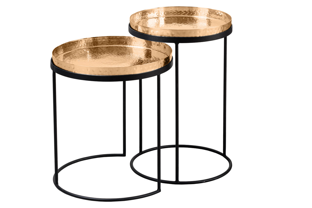 Side table ELEMENTS set of 2 removable trays hammer stroke effect gold