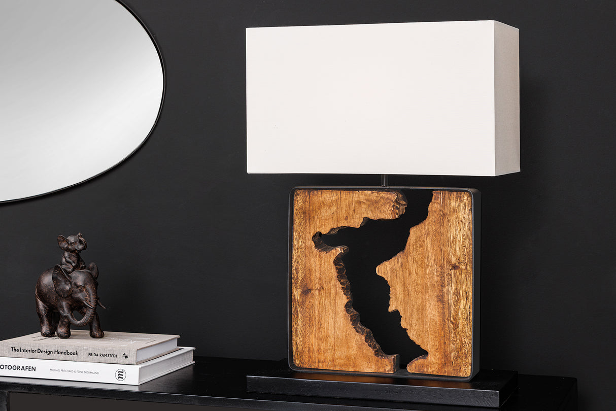 Table lamp DESIGNED BY NATURE 60cm raintree wood natural black w/ white shade handmade