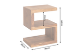Side table S 60cm S-shape w/ open storage space sheesham wood brown stone finish