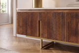TV-Board GATSBY 160cm retro style mango wood travertine top brown gold