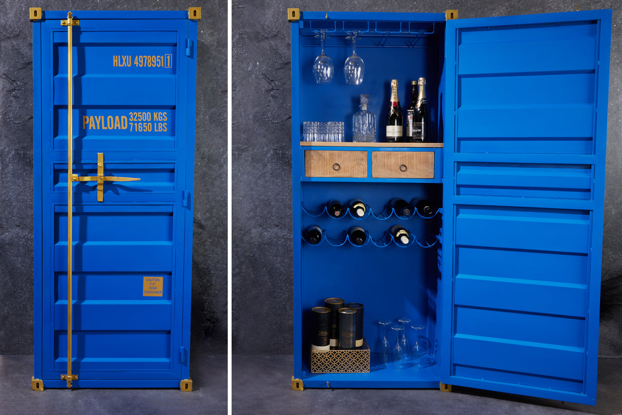 Bar cabinet Container GLOBETROTTER 180cm blue