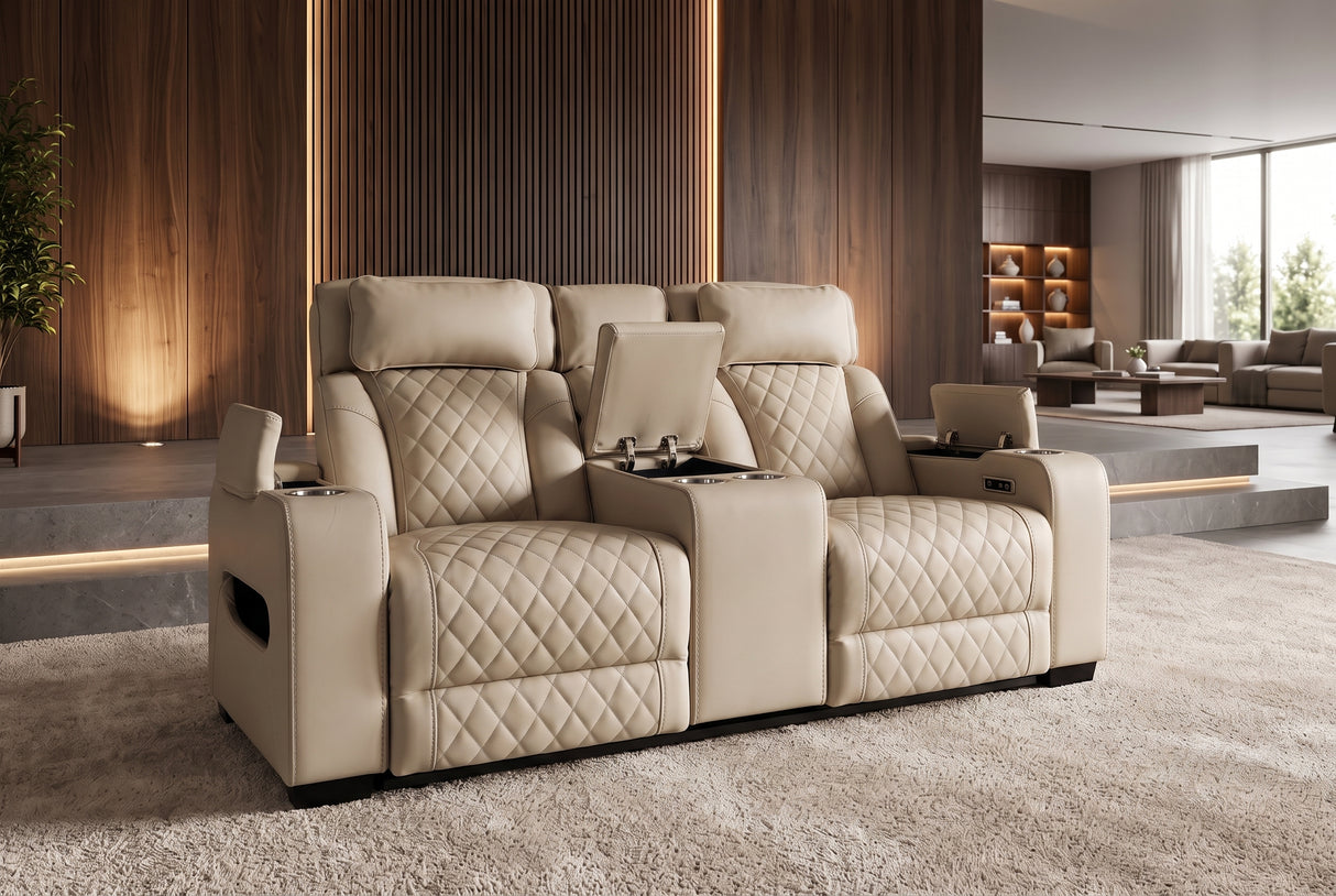 Kinosessel HOLLYWOOD 2-Sitzer elektrisch verstellbar Kunstleder beige