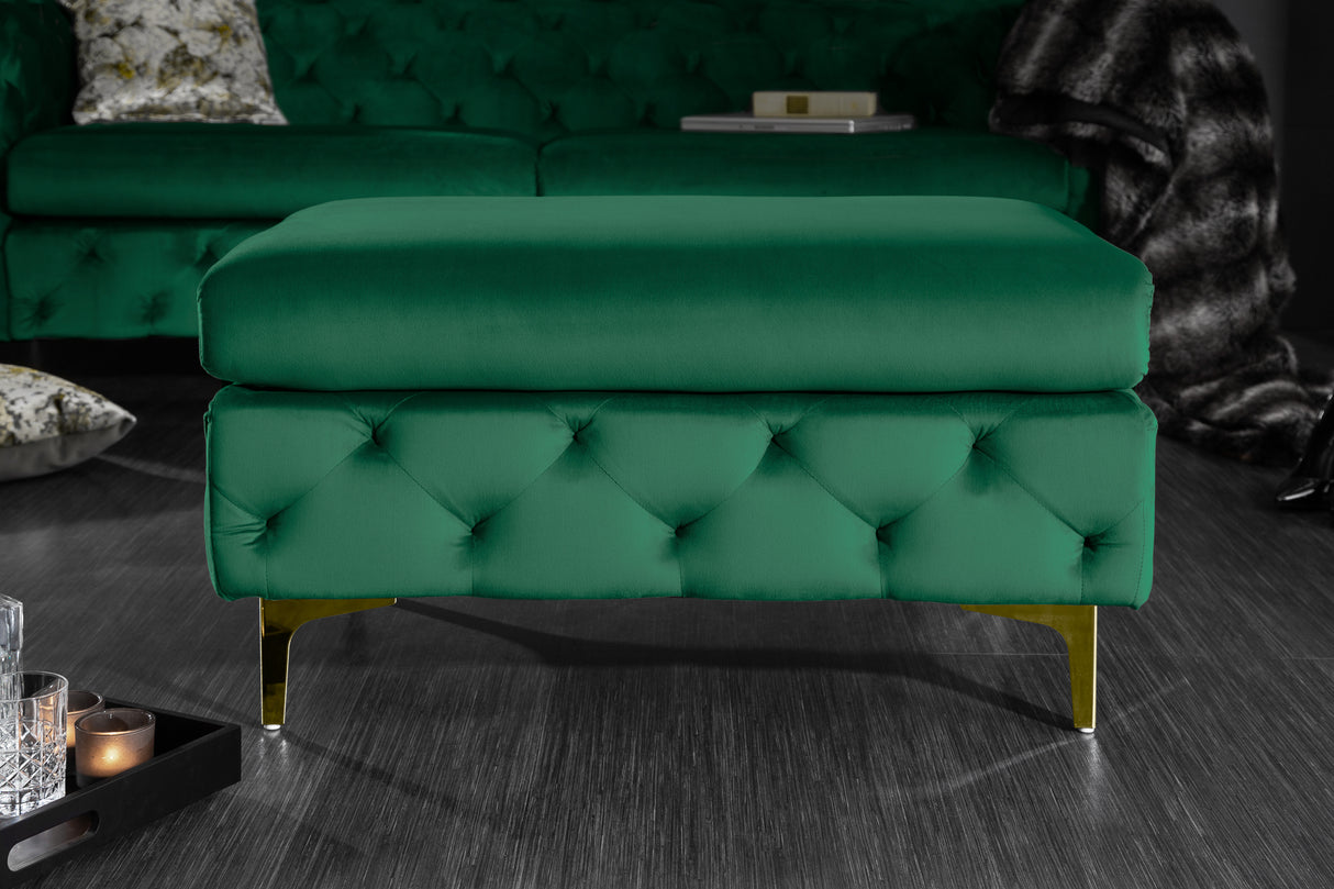 Stool MODERN BAROCK velvet emerald green in chesterfield style