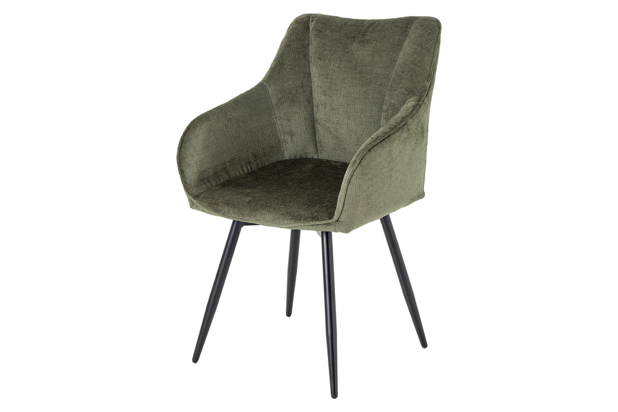 Swivel chair AVIGNON 360° w/ armrests chenille fabric green and black legs