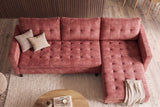 Corner sofa STOCKHOLM 220cm 3-seater w/ ottoman button tufted look velvet dusky pink