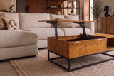 Coffee table MAKASSAR FUNCTION 110cm height adjustable mango wood honey finish w/ storage space