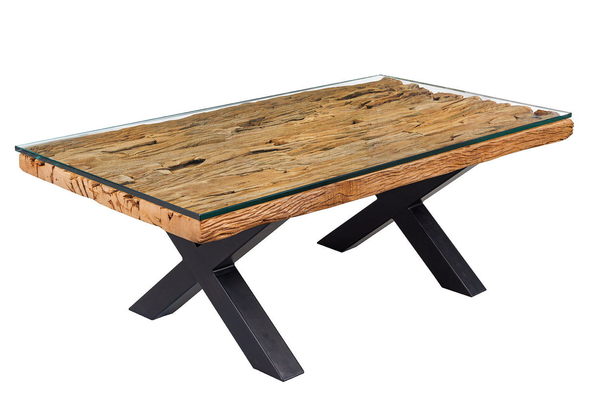 Coffee table BARRACUDA 110cm recycled teak wood w/o glass plate