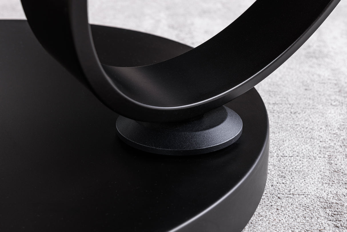 Couchtisch DANCING RINGS 80-135cm drehbare Keramikplatte weiß und anthrazit Marmoroptik