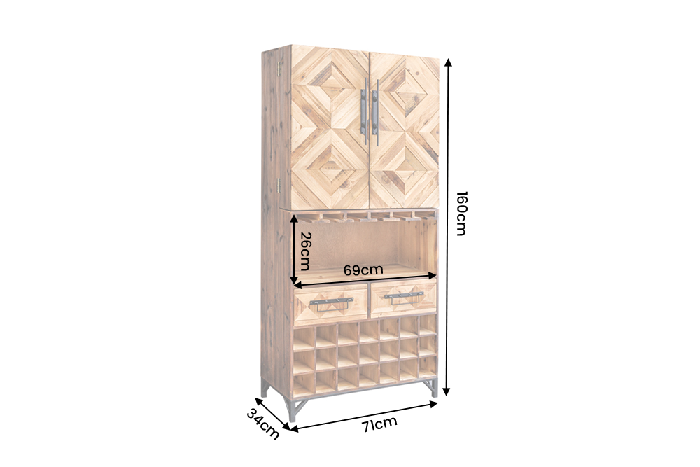 Barschrank BODEGA 160 cm Kiefernholz Natur