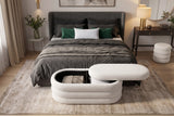 Bench chest VOGUE 85cm oval upholstered w/ storage space bouclè white