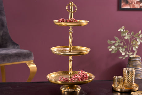 Etagere ORIENT 50cm 3 Tabletts mit Hammerschlageffekt gold