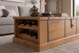 Couchtisch BODEGA 100cm mit Weinregal und Stauraum Mangoholz Honig-Finish
