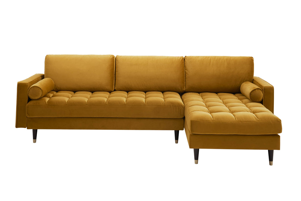Rohová pohovka COZY VELVET 260cm hořčicově žlutá