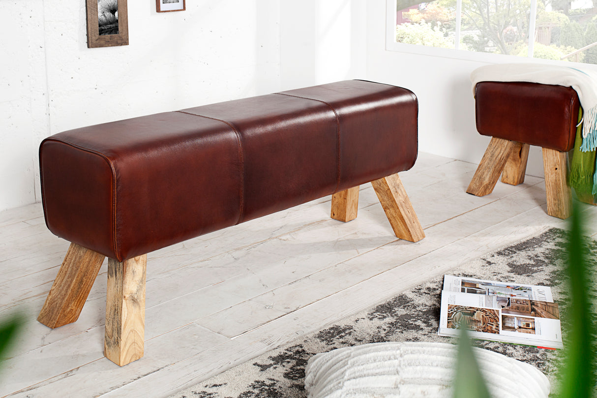 Bench BOCK 120cm genuine leather and mango wood brown