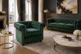Armchair CHESTERFIELD antique look velvet emerald green